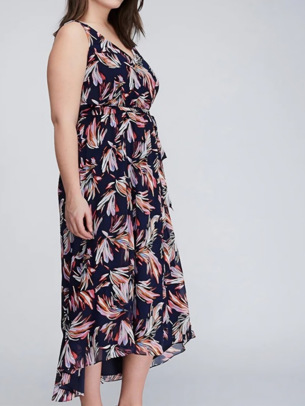 Lane Bryant Navy Blue Tropical Chiffon Maxi Dress 22/24 2X/3X